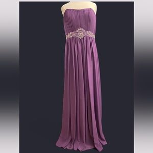 Purple Formal Gown with Crystal Beaded Waist Detail